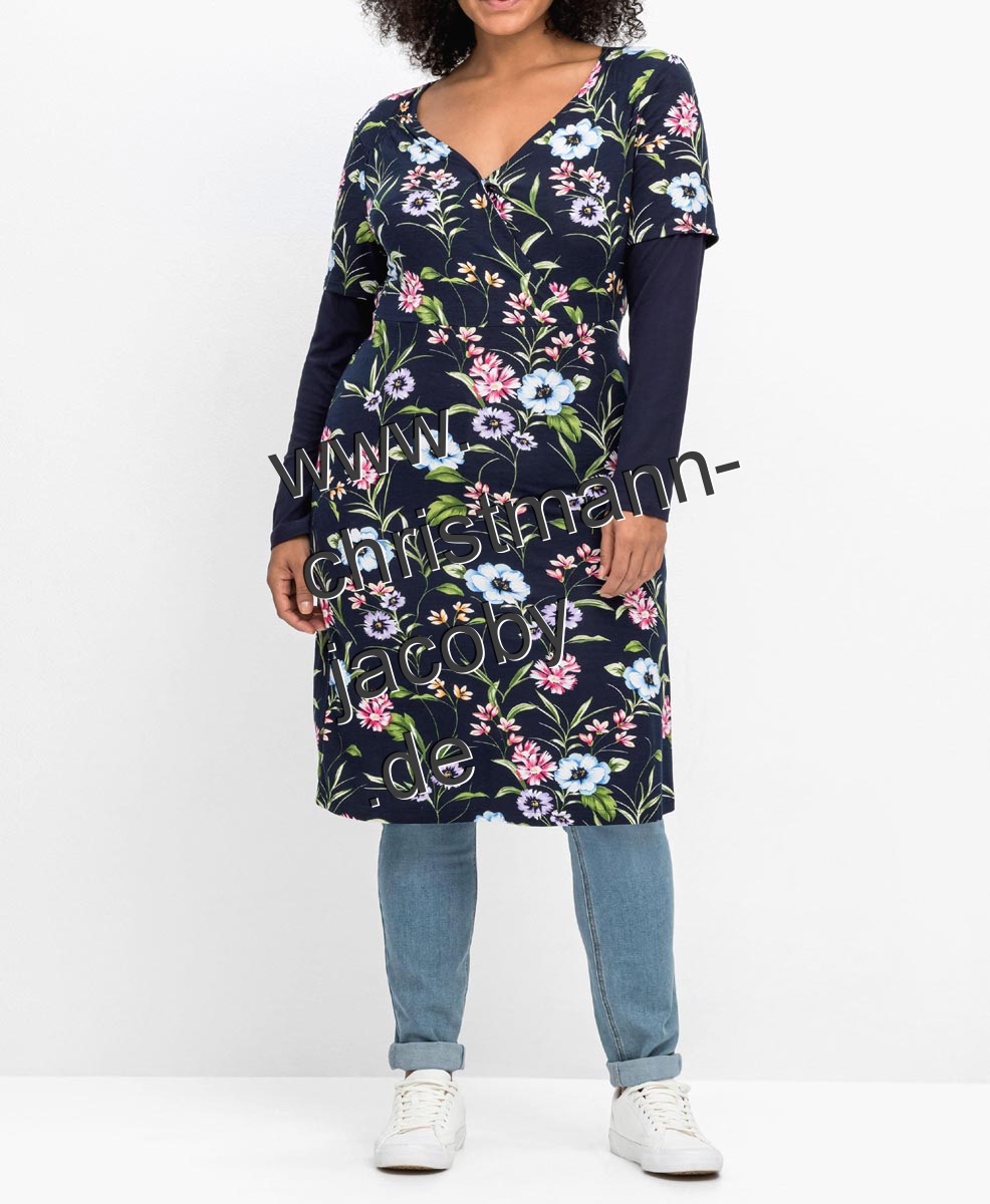 Two-in-one jersey dress, navy print 