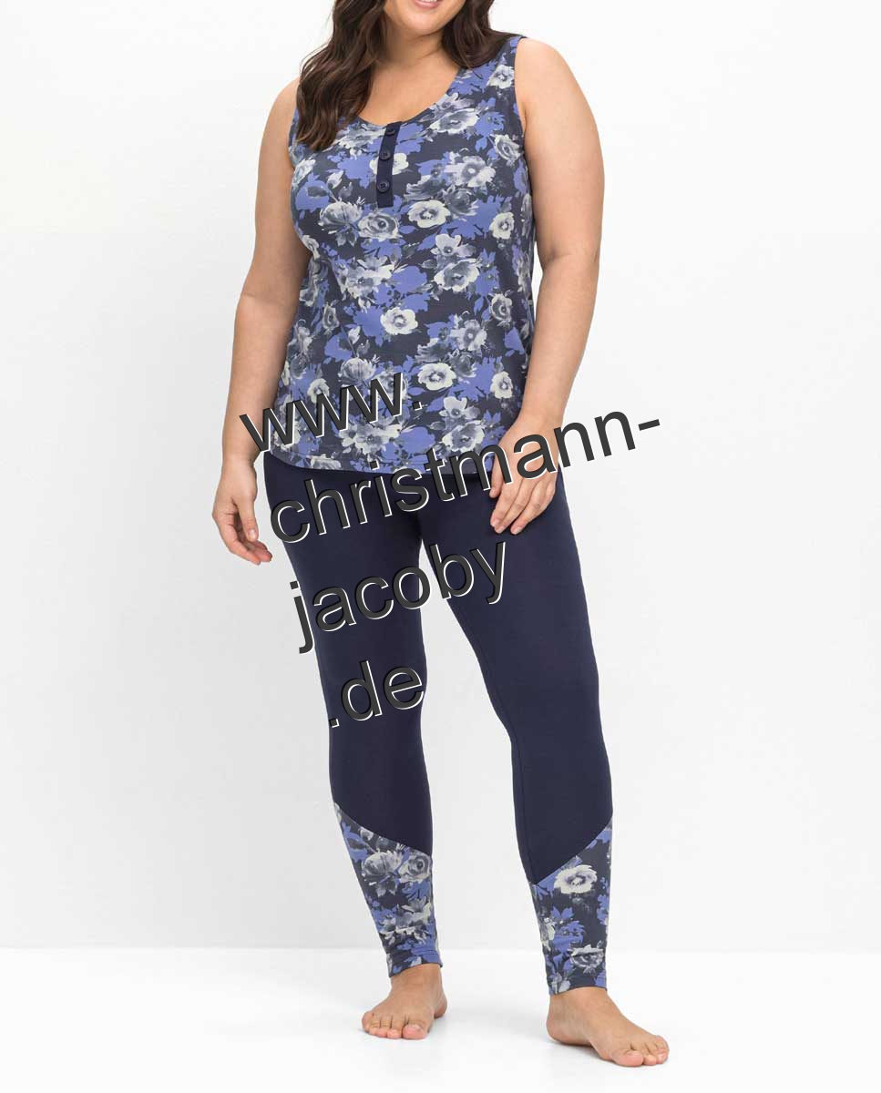 Leggings with floral print and shapewear waistband, navy