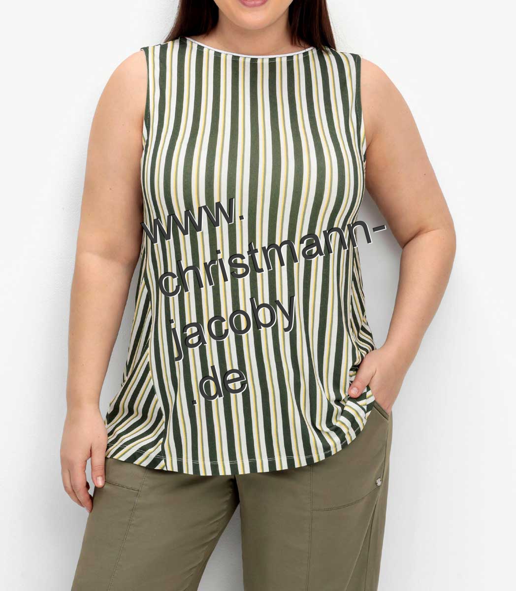 A-line jersey top, light khaki-striped